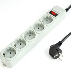 Surge Protection Power strip, 5 sockets, 3m, 16A Automatic Circuit Breaker, Power Switch, Grey - SPG3-B-10C