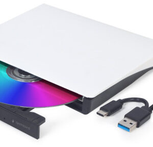DVD-USB-031-BW Gembird eksterni USB CD/DVD drive Citac-rezac, USB + USB-C, black-white