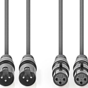 COTH15030GY05, Balansirani audio kabl, 2x XLR 3-pinski muški, 2x XLR 3-pinski ženski,Niklovani, 0,5m