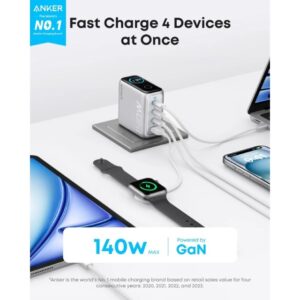 140W GaN zidni brzi punjač, 4-porta (3x USB-C i 1x USB-A) sa USB-C M/M pletenim kablom, srebrni Punjači i auto držači za mobilne telefone SOPING.RS 140W GaN zidni brzi punjač, 4-porta (3x USB-C i 1x USB-A) sa USB-C M/M pletenim kablom, srebrni