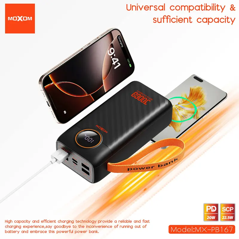 Power Bank Moxom MX-PB167 fast 20W PD+22.5W 30000mAh 3A crni Baterije i punjači SOPING.RS 41 Power Bank Moxom MX-PB167 fast 20W PD+22.5W 30000mAh 3A crni