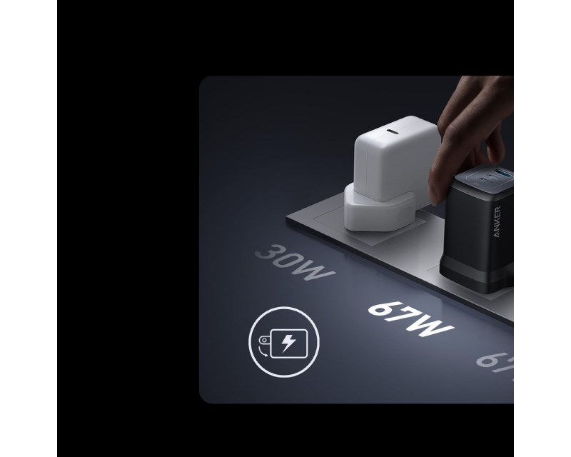 Prime 67W GaN zidni brzi punjač, 3-porta (2x USB-C i 1x USB-A) crni Punjači i auto držači za mobilne telefone SOPING.RS 42 Prime 67W GaN zidni brzi punjač, 3-porta (2x USB-C i 1x USB-A) crni - Слика 2