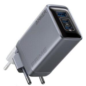 Prime 100W GaN zidni brzi punjač, 3-porta (2x USB-C i 1x USB-A) srebrni
