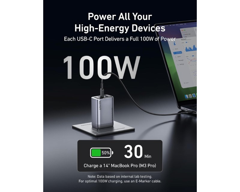 Prime 100W GaN zidni brzi punjač, 3-porta (2x USB-C i 1x USB-A) srebrni Punjači i auto držači za mobilne telefone SOPING.RS 44 Prime 100W GaN zidni brzi punjač, 3-porta (2x USB-C i 1x USB-A) srebrni - Слика 4